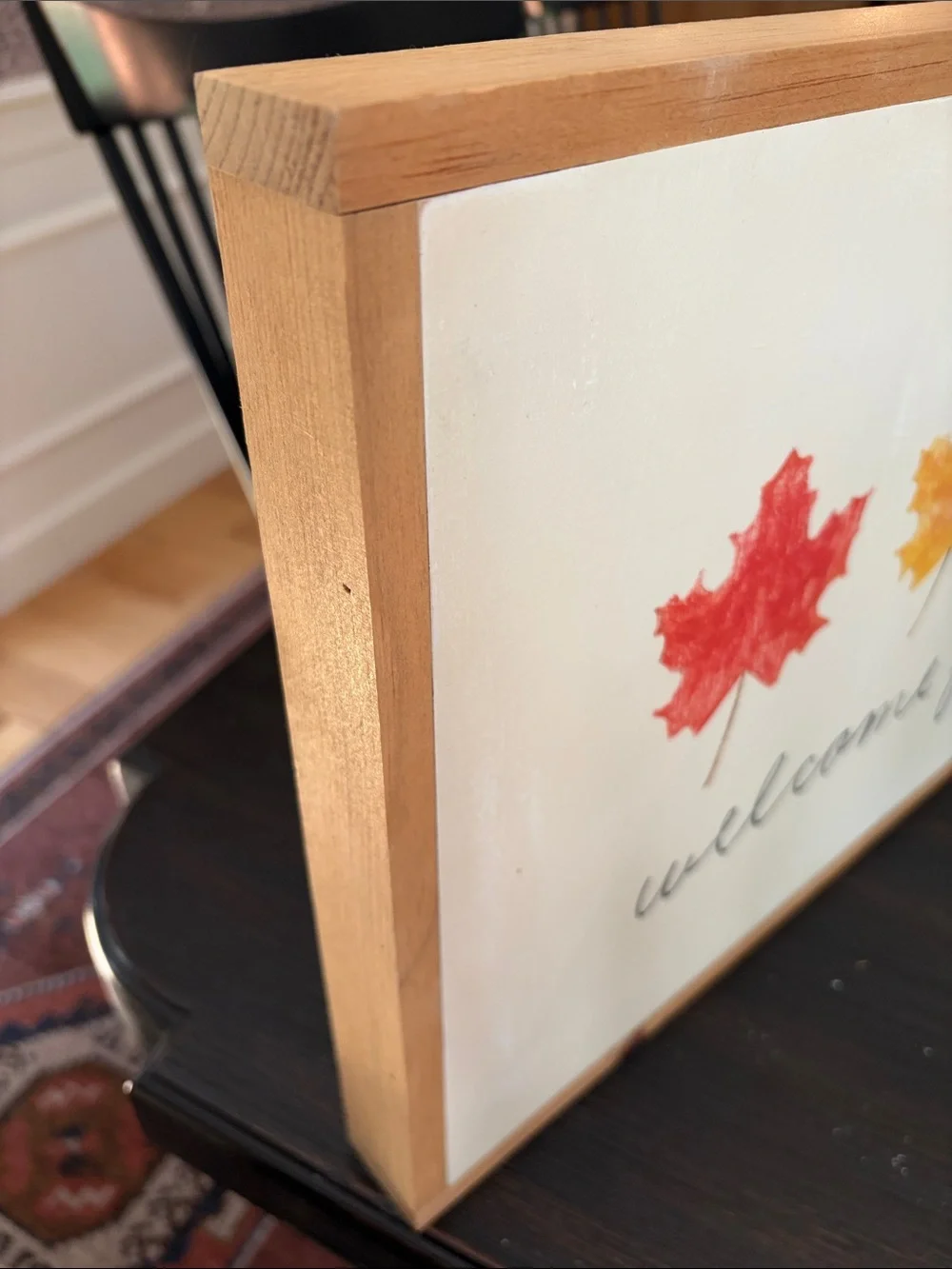 Welcome Fall Wall Art Sign with Red, Yellow, Orange Leaves